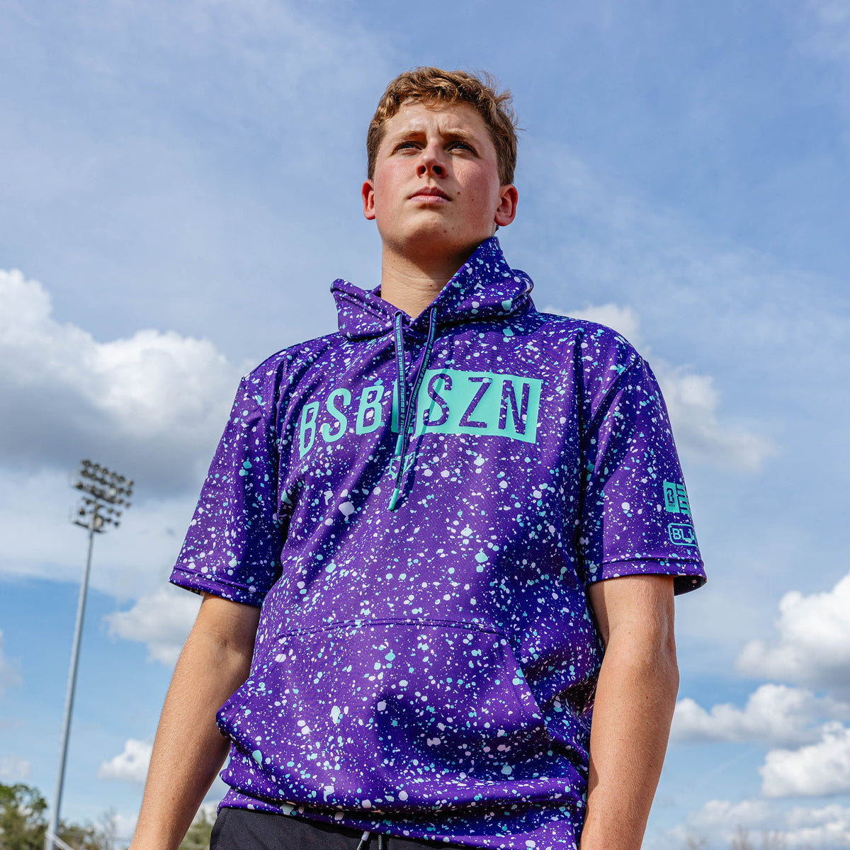 BSBL-SZN Short Sleeve Hoodie V3 - Splatter Purple/Teal