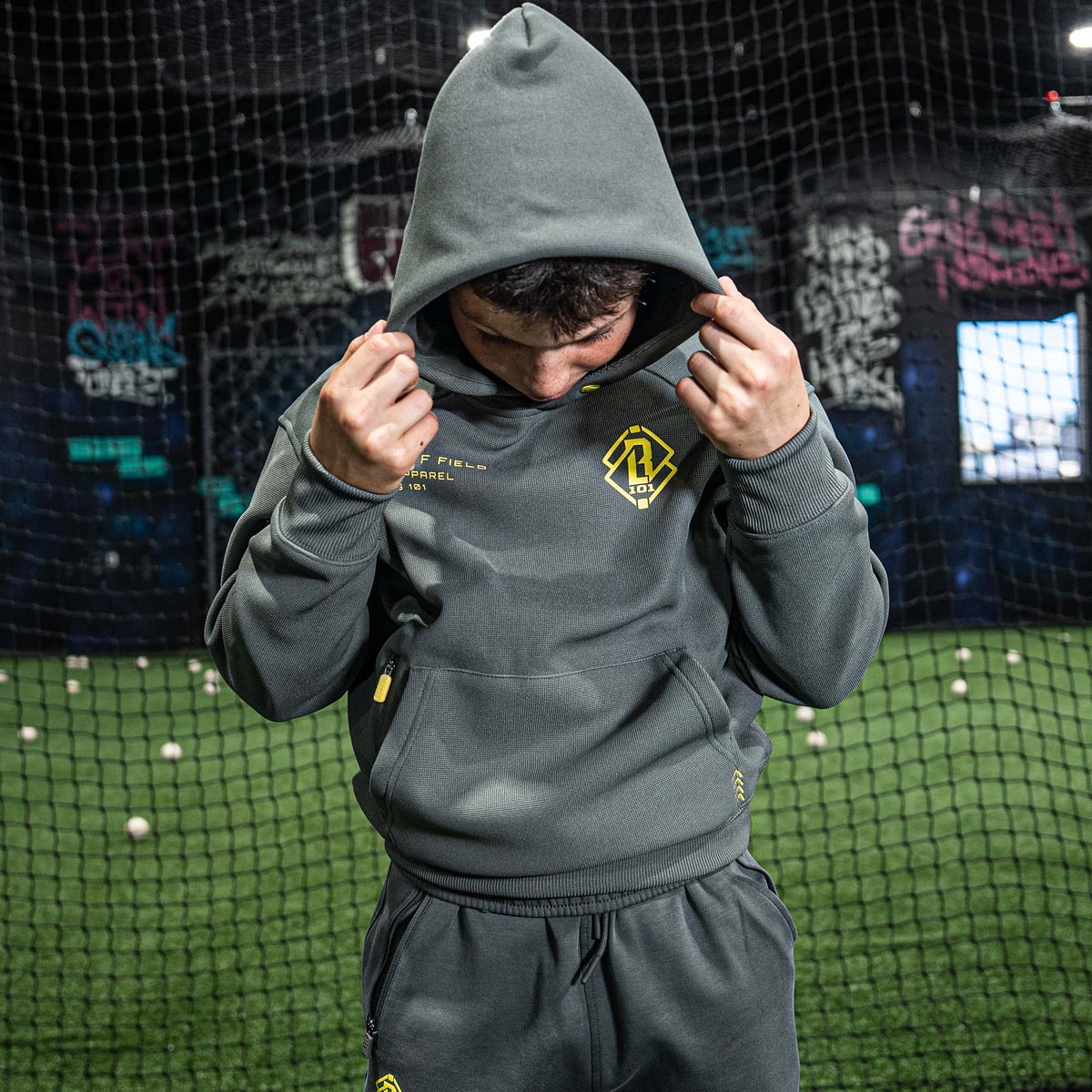 Off-Field Waffle Performance Hoodie - Gray/Yellow