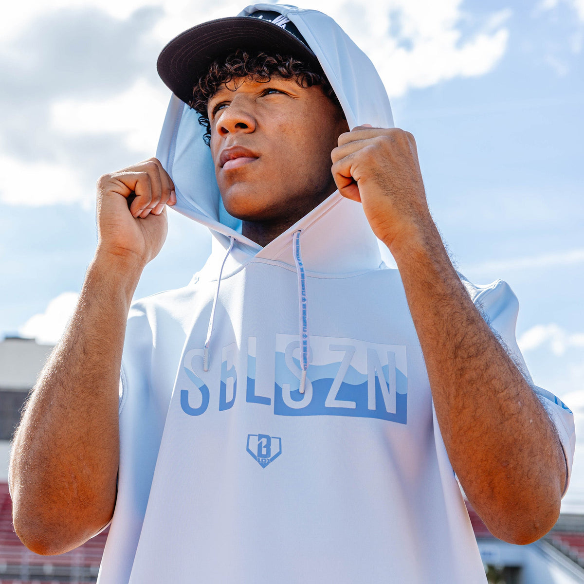 BSBL-SZN Youth Short Sleeve Hoodie V3 - Powder Blue/Wavy
