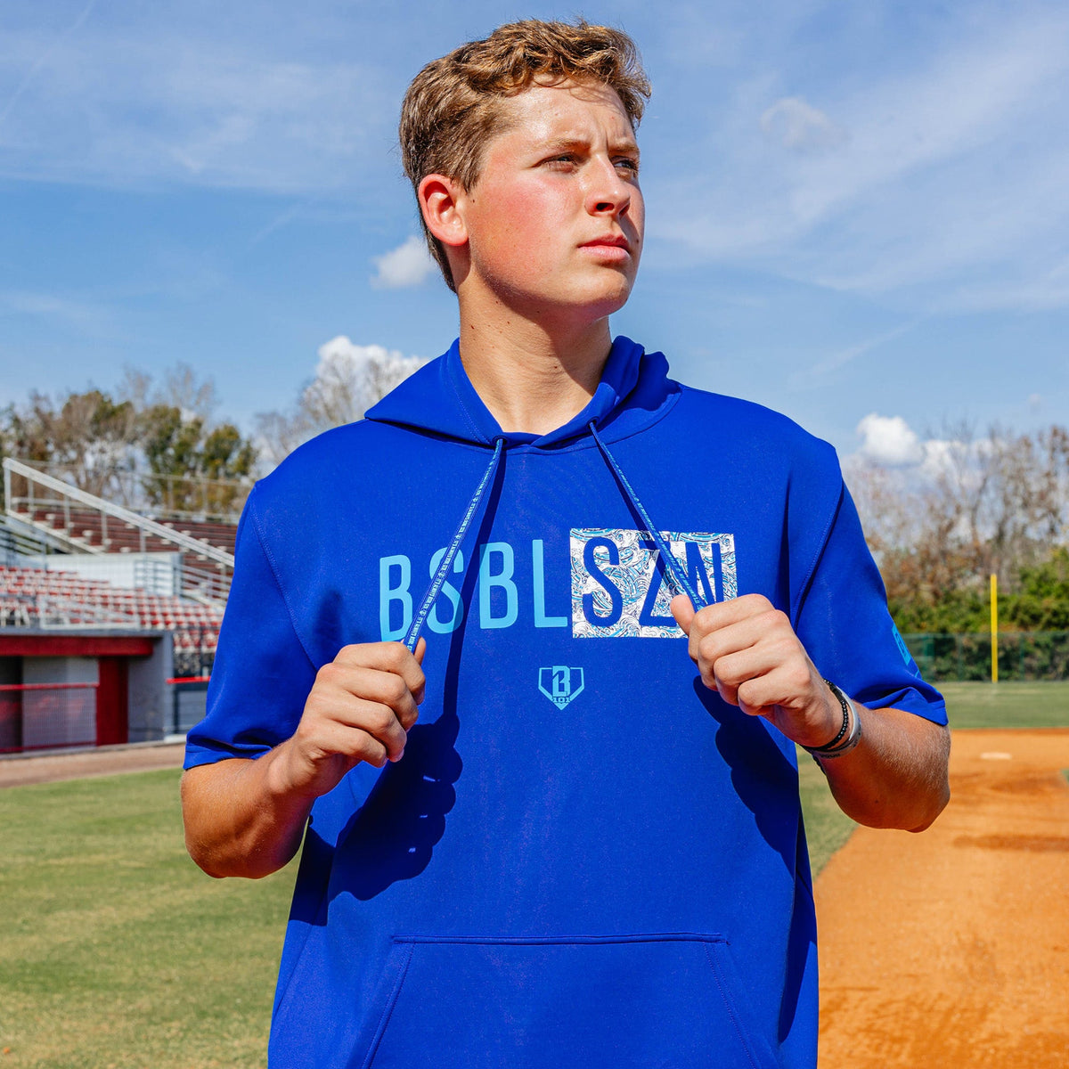 BSBL-SZN Youth Short Sleeve Hoodie V3 - Royal Blue/Oceans