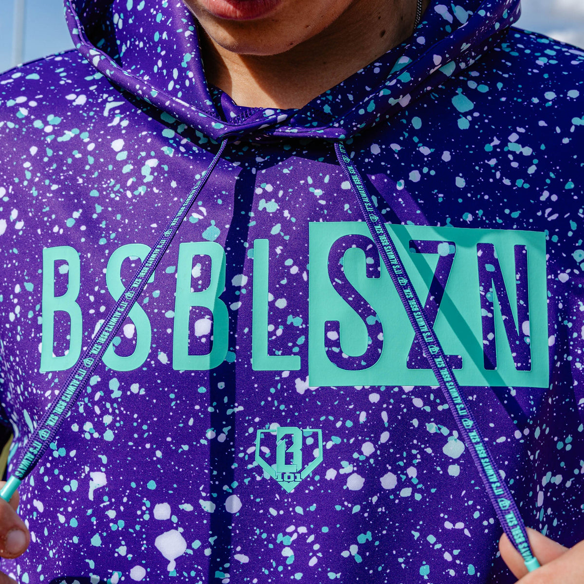 BSBL-SZN Short Sleeve Hoodie V3 - Splatter Purple/Teal
