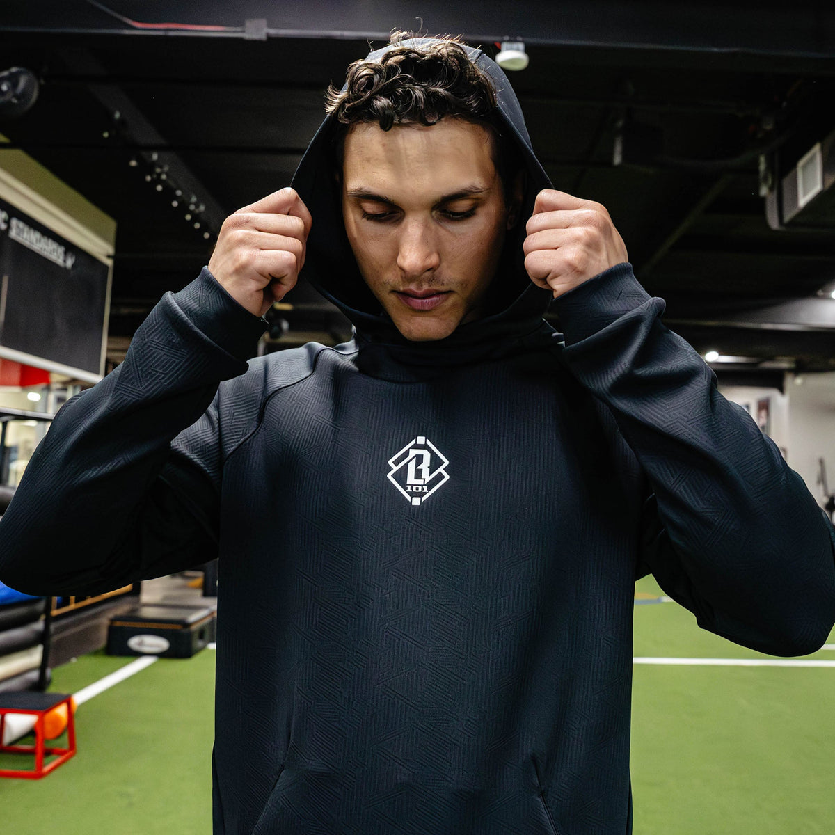 Diamond Tech Jacquard Youth Hoodie - Black