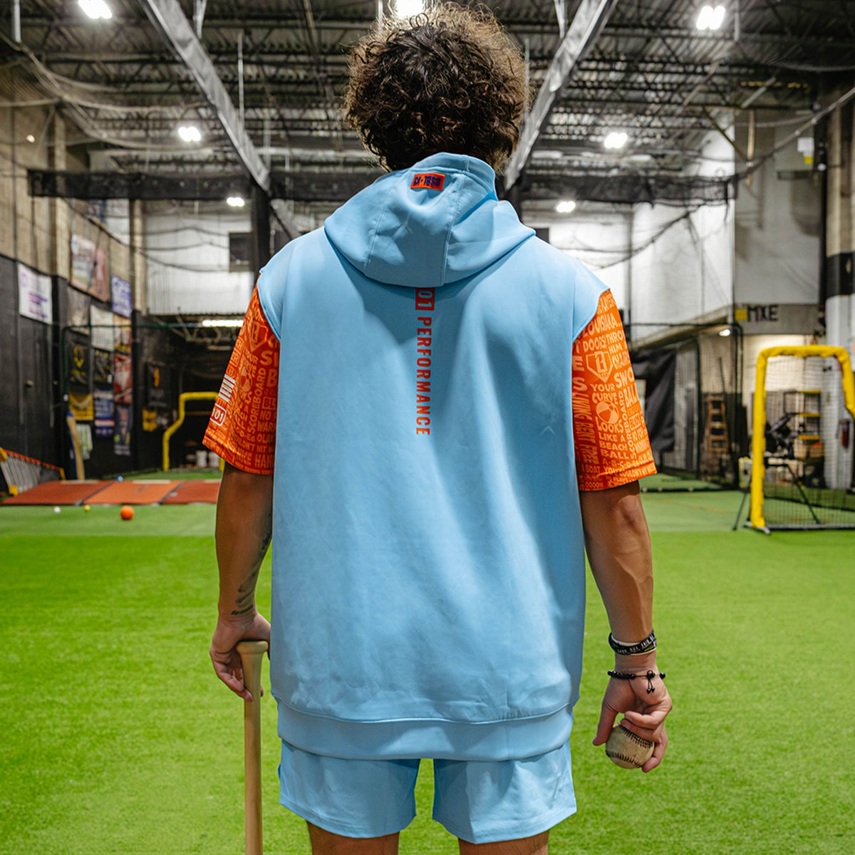BSBL-SZN V3 Short Sleeve Hoodie - Blue/Orange