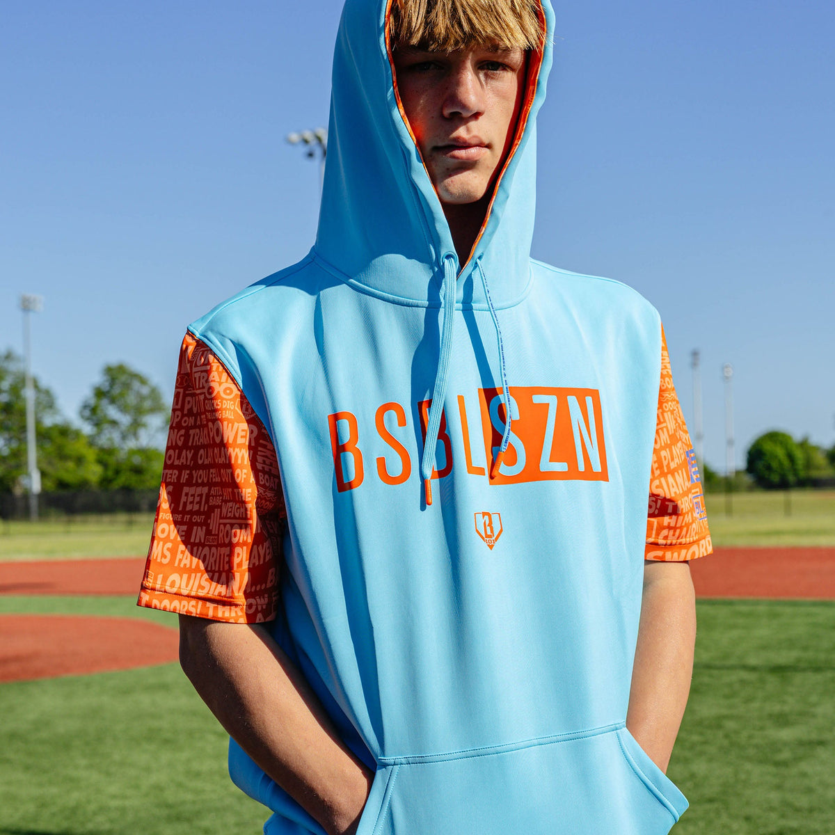 BSBL-SZN V3 Short Sleeve Hoodie - Blue/Orange