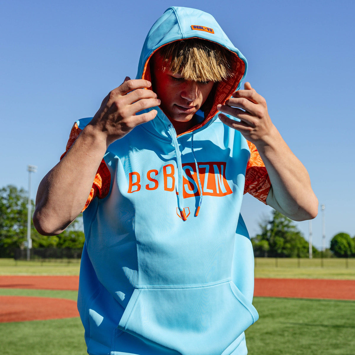 BSBL-SZN V3 Short Sleeve Hoodie - Blue/Orange