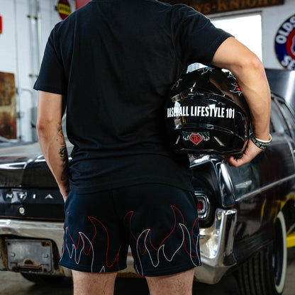 Flames Stitched Sweatshorts