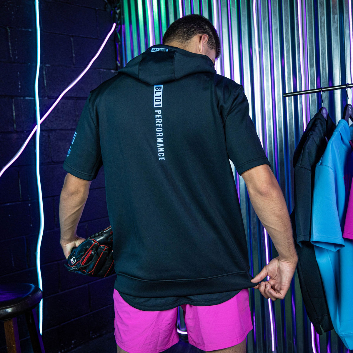BSBL-SZN Short Sleeve Hoodie V3 - Black/Light Blue