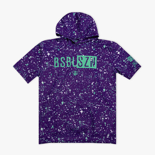 BSBL-SZN Youth Short Sleeve Hoodie V3 - Splatter Purple/Teal