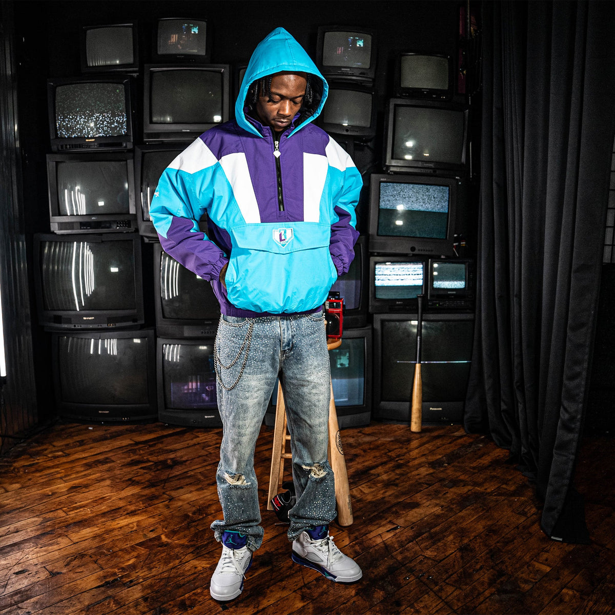 Colorblock Pullover Youth Jacket - Blue/Purple