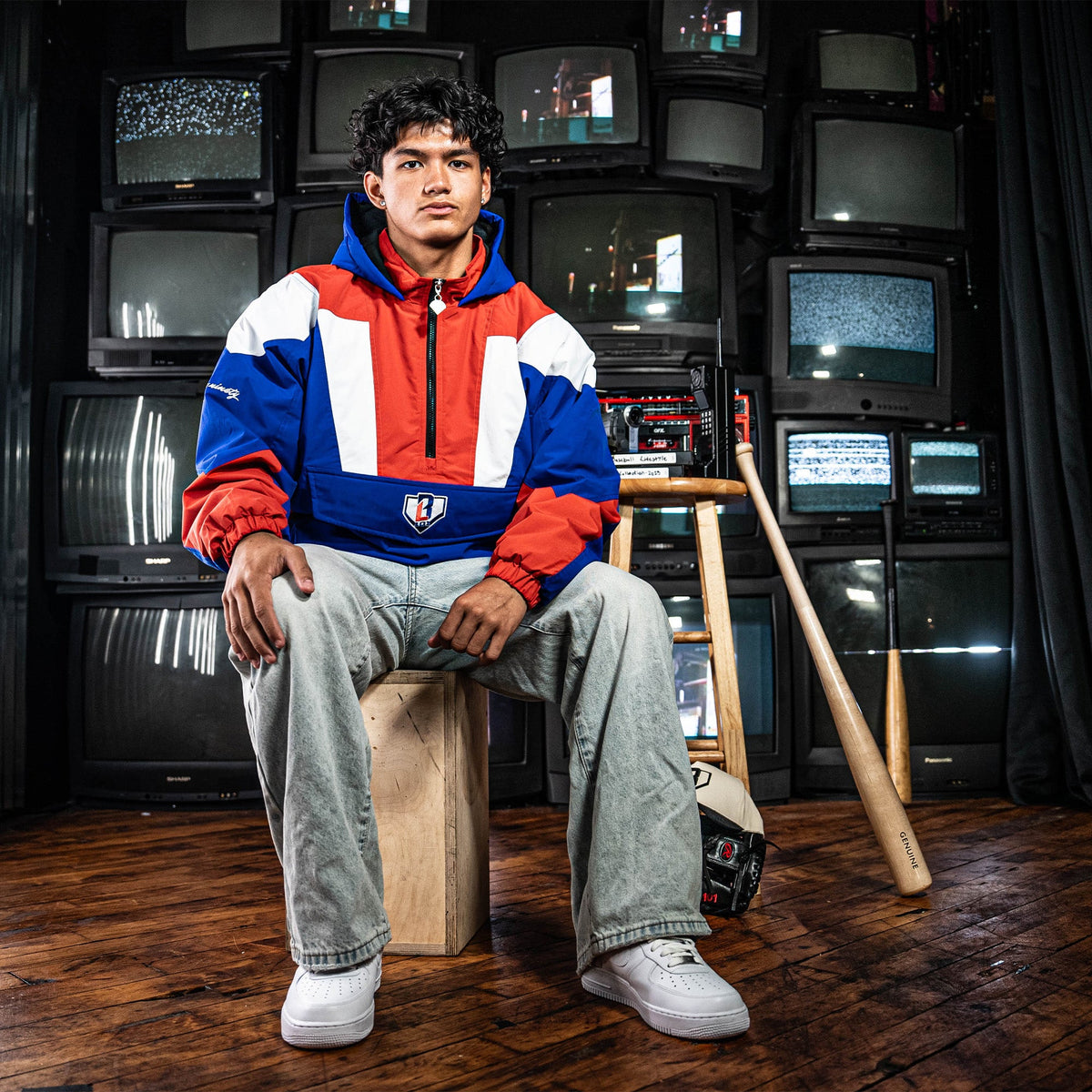 Colorblock Pullover Jacket - Red/White/Blue