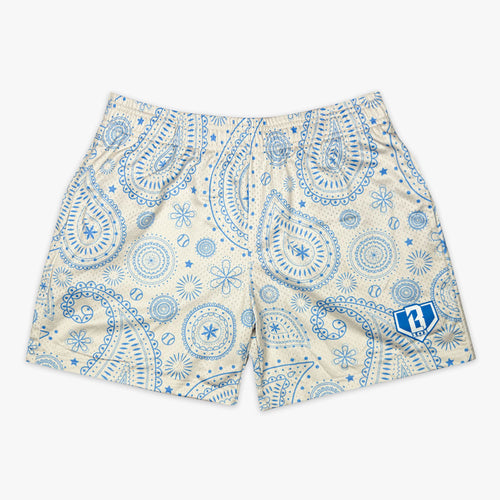 Paisley Youth Shorts - Bone/Light Blue