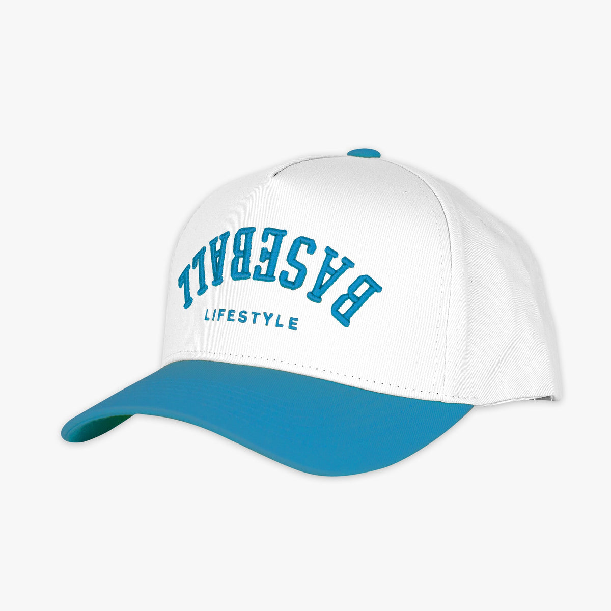Upside Down Baseball Hat - White/Neon Blue