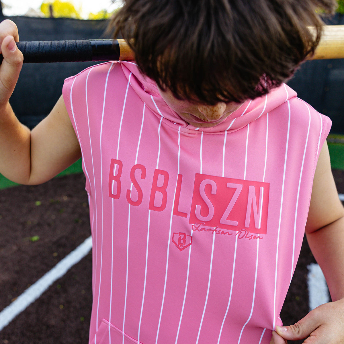 BSBL-SZN Sleeveless Youth Hoodie V3 - Pink Pinstripes