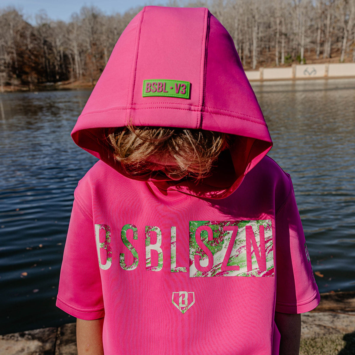 Realtree BSBL-SZN Short Sleeve Youth Hoodie V3 - Pink/Aspect-Pink