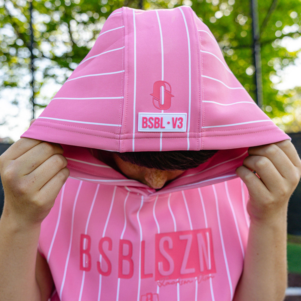 BSBL-SZN Sleeveless Youth Hoodie V3 - Pink Pinstripes